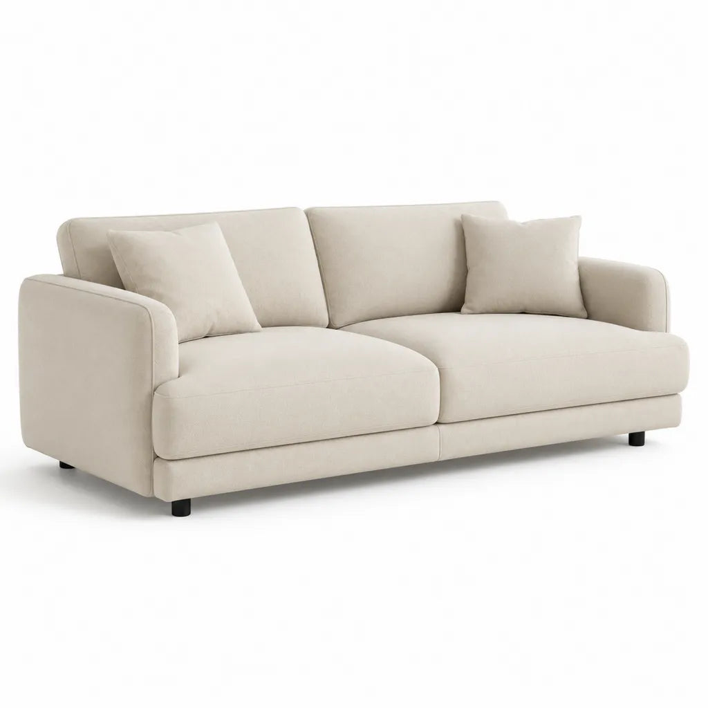 Canape droit 3 places en polyester beige creme 220 x 95 x 85 cm