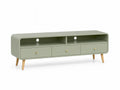 Meuble TV rectangulaire 160 x 40 x 55 cm en MDF vert sauge avec 3 tiroirs et 2 niches