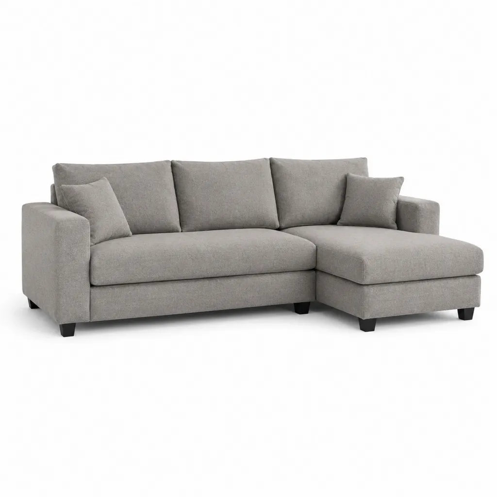 Canape d'angle 3 places avec meridienne a droite 250 x 160 x 85 cm en polyester gris