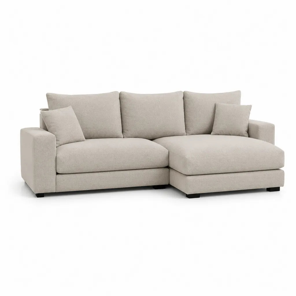 Canape d'angle 3 places avec meridienne droite 260 x 160 x 85 cm en polyester beige clair