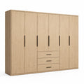 Armoire de chambre 6 portes 3 tiroirs en panneaux de particules melamines effet chene clair 300 x 60 x 220 cm