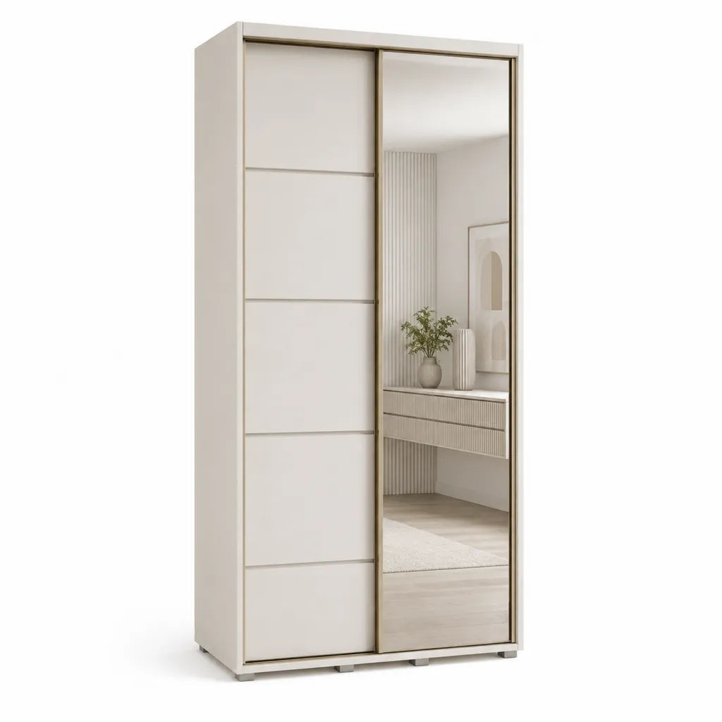 Armoire de chambre a coucher 2 portes coulissantes avec miroir 120 x 60 x 200 cm panneaux de particules blanc
