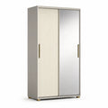 Armoire rectangulaire a portes coulissantes avec miroir 120 x 60 x 200 cm en panneaux de particules beige et gris clair