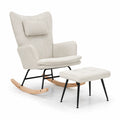 Fauteuil a bascule enveloppant avec repose-pieds 68 x 98 x 102 cm polyester beige acier et hetre massif