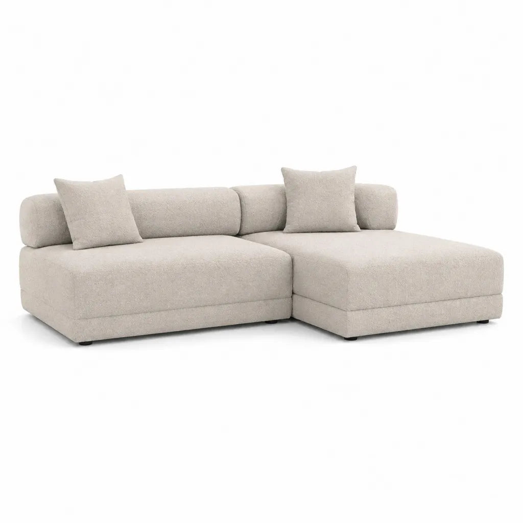 Canape d'angle 4 places avec meridienne droite 280 x 170 x 78 cm en polyester boucle beige