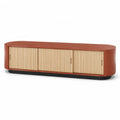 Meuble TV bas 180 x 40 x 55 cm en MDF et bambou forme arrondie terracotta naturel