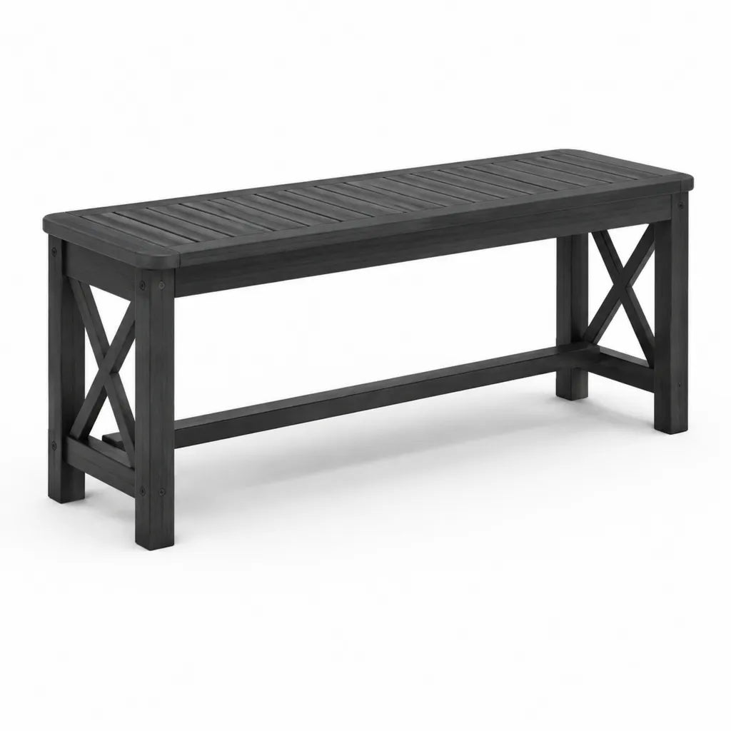 Banc de jardin rectangulaire en bois massif d'acacia noir 120 x 35 x 45 cm